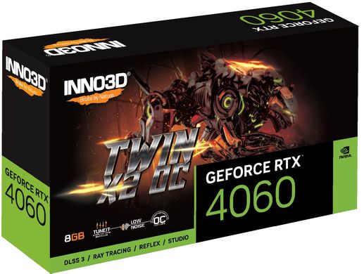 Відеокарта INNO3D GeForce RTX 4060 8GB GDDR6 TWIN X2 OC (N40602-08D6X-173051N)