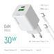 Мережевий зарядний пристрій ColorWay GaN Mini 30W PD Port PPS USB (Type-C PD + USB QC4.0) White + кабель USB Type-C (CW-CHS053PDC-WT) [603369], фото 7