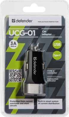 Автозарядка 2xUSB 27W (USB-C + USB-A) UCG-01 5V/5.4A Defender (83569) [402110]