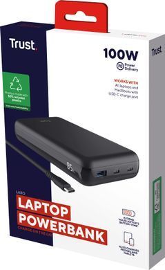 Акумулятор портативний літій-іонний power bank Trust Laro, 20000 мА&middot;год, USB-A/2хUSB-C, 100w, чорний (25240_TRUST) [108440]