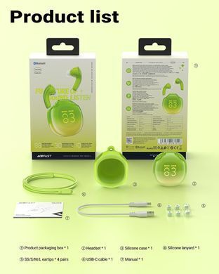 Навушники TWS Acefast T9 avocado green (6974316282556) [401932]