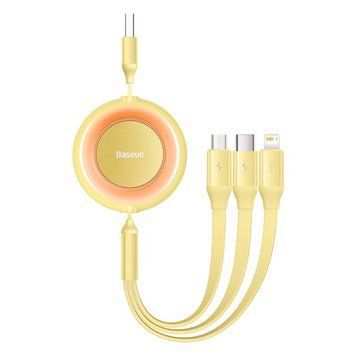 Кабель Baseus Bright Mirror 2 Series Retractable 3-in-1 Fast Charging Data Cable USB to M+L+C 3.5A 1.1m yellow (CAMJ010011) [802634]