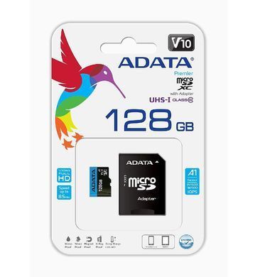 Карта пам'яті microSDXC (UHS-1) A-DATA Premier 128Gb Class 10 А1 (R-100Mb/s) (adapter SD) (AUSDX128GUICL10A1-RA1) [805254]