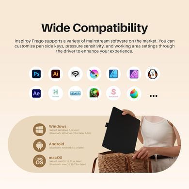 Графічний планшет Huion 10.5"x6.25" Inspiroy Frego M, BT, USB-C, чорний (L-610) [104772]