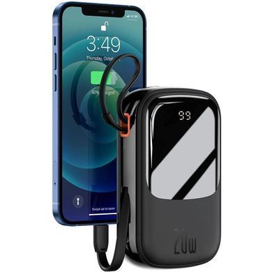 УМБ Baseus Qpow 20000mAh 20W,1xLightning,1xUSB,1xType-C In/Out PD3.0,QC3.0,built-in lightning, Black (PPQD060201) [402239]