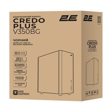 Корпус 2E Credo Plus V350BG без БЖ, 1xUSB3.0, 1х USB 2.0, 1xUSB Type-C, 3x120мм ARGB, VGA 350мм, LCS ready, контролер з пультом, TG Side Panel, mATX, чорний (2E-V350BG) [111681]