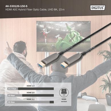 Кабель DIGITUS HDMI UHD 8K, AOC hybrid-fiber, type A M/M, 15м, чорний (AK-330126-150-S) [113780]