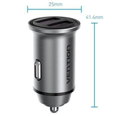 Автозарядка 2USB-A 30W QC3.0 Gray Mini Style Aluminium Alloy Type Vention (FFEH0) [402160]