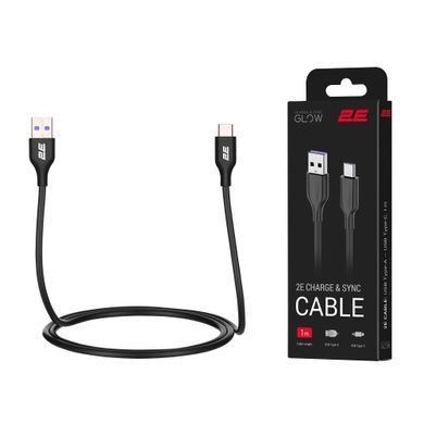 Кабель USB-A > USB-C заряджання/синхронізації 2E 1м, Type-C, Glow, чорний (2E-CCAC-BL) [111733]