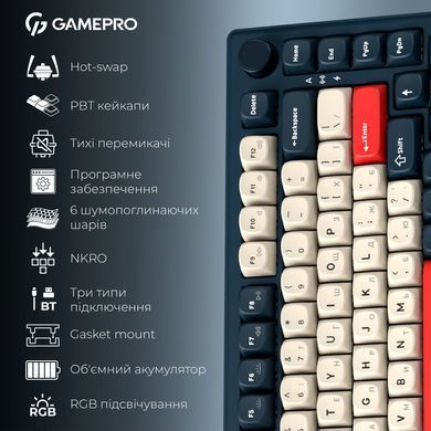 Клавіатура бездротова GamePro Asgard Yord Keychron Super Red Switch Blue (MK266BL) [616002]