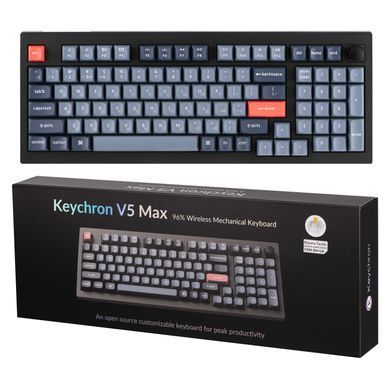 Клавіатура механічна Keychron V5 Max 100Key, Gateron Jupiter Banana, Knob, WL/BT/USB-A, Hot-Swap, QMK, EN/UKR, RGB, чорний (V5M-D4-UA) [103636]