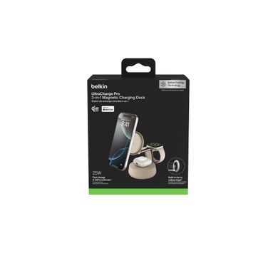 Зарядний пристрій бездротовий Belkin UltraCharge Pro 3-in-1 Magnetic Charging Dock 25Вт, Sand (WIZ040KQSD) [112183]