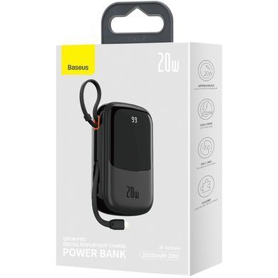 УМБ Baseus Qpow 20000mAh 20W,1xLightning,1xUSB,1xType-C In/Out PD3.0,QC3.0,built-in lightning, Black (PPQD060201) [402239]