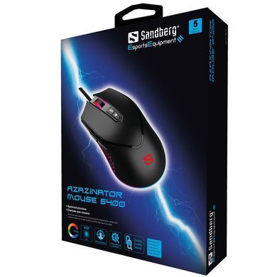 Мишка Sandberg Azazinator Mouse 6400 RGB, ігрова, 6400dpi., 7кн.Huano чорна (640-20) [401222]