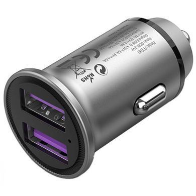 Автозарядка 2USB-A 30W QC3.0 Gray Mini Style Aluminium Alloy Type Vention (FFEH0) [402160]