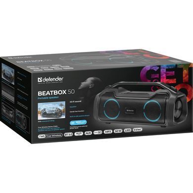 Акустична система 1.0 Defender Beatbox 50, 50W, Bluetooth/RGB/TF/TypeC/IPX5/PWB чорна (65950) [405269]