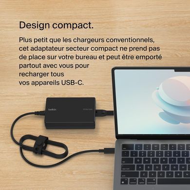 Зарядний пристрій мережевий Belkin 100Вт USB-С GAN PD PPS, кабель USB-C 2м, чорний OEM (INC016VFBK) [108399]