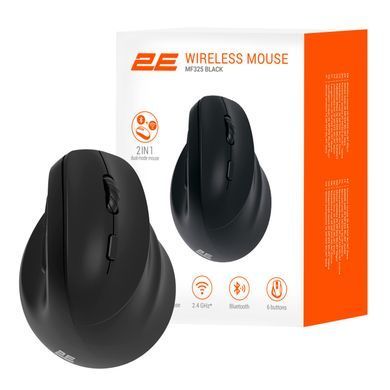 Миша 2E MF325 Silent, WL/BT, вертикальна, чорний (2E-MF325WBK) [104147]