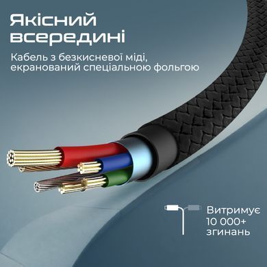 Кабель Promate xCord-Ai200 USB - Lightning (M/M), 2 A, 2 м, Black (xcord-ai200.black) [615043]