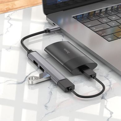 USB-хаб HOCO HB26 4 in 1 adapter(Type-C to USB3.0+USB2.0*3) Metal Gray (6931474765482) [805475]