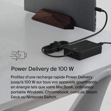 Зарядний пристрій мережевий Belkin 100Вт USB-С GAN PD PPS, кабель USB-C 2м, чорний OEM (INC016VFBK) [108399]