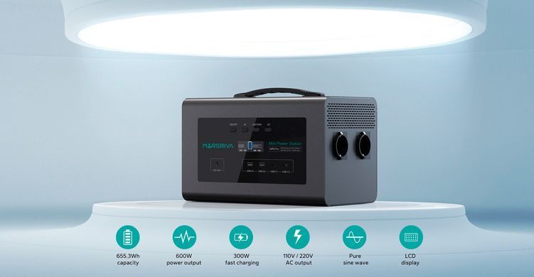 Зарядна станція Marsriva MP6 Pro 600Вт (627.2 Вт/г) DC PD 60Вт, UPS, MPPT, LiFePo4 (MP6ProV2_MARSRIVA) [405338]