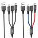 Кабель HOCO X76 USB to iP+Type-C+Micro 2A, 1m, nylon, aluminum connectors Black+Red+Blue (6931474768636) [803601], фото 3