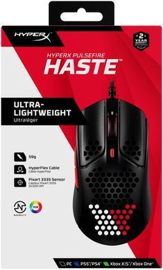 Миша HyperX Pulsefire Haste, RGB, USB-A, чорно-червоний (4P5E3AA) [14021]