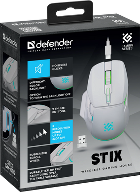 Миша Defender Stix GM-009 White (52009) [200827]