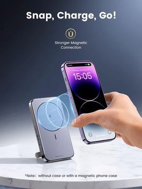 УМБ Ugreen Magnetic Wireless 10000 mAh 20W PD3.0/QC3.0 USB-A, USB-C In/Out (PB206) сірий (15086) [404033]