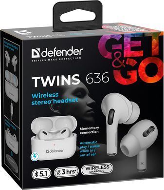 Гарнітура Defender Twins 636 Pro TWS, Bluetooth, White (63636) [401801]