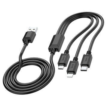 Кабель HOCO X74 USB to iP+Type-C+Micro 2A, 1m, PVC, PVC connectors, Black (6931474767363) [804406]