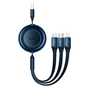 Кабель Baseus Bright Mirror 2 Series Retractable 3-in-1 Fast Charging Data Cable USB to M+L+C 3.5A 1.1m Blue (CAMJ010003) [802615]
