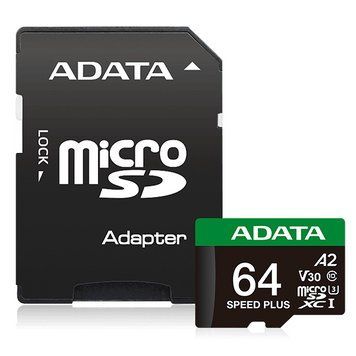 Карта пам'яті microSDXC (UHS-1 U3) A-DATA SPEED PLUS 64Gb Class 10 V30 A2 (R-160Mb/s W140Mb/s) (adapter SD) (UD64GUI3V30A2SP-RA1) [806443]