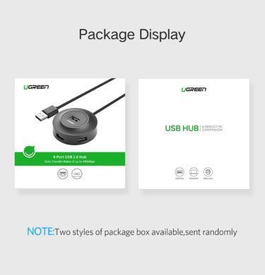 Хаб USB 2.0 -> 4xUSB 2.0 1м passive, Black CR106 Ugreen (20277) [404067]