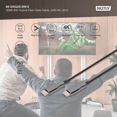 Кабель DIGITUS HDMI UHD 4K, AOC hybrid-fiber, type A M/M, 30м, чорний (AK-330125-300-S) [114050]