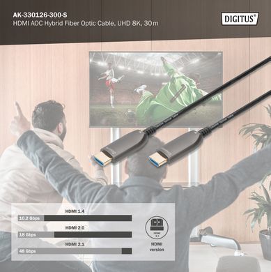 Кабель DIGITUS HDMI UHD 8K, AOC hybrid-fiber, type A M/M, 30м, чорний (AK-330126-300-S) [113781]