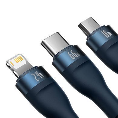Кабель Baseus Flash Series Ⅱ One-for-three Fast Charging Data Cable USB to M+L+C 66W 1.2m Blue (CASS040003) [802635]