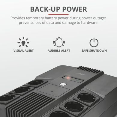 Trust Джерело безперебійного живлення Maxxon 800VA UPS with 6 standard wall power outlets BLACK (23326_TRUST)