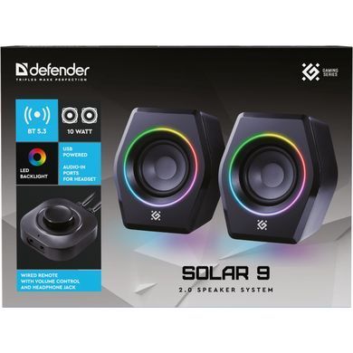 Акустична система 2.0 Defender Solar 9, 10Вт, Bluetooth, RGB підсвітка, USB, чорна (65939) [405265]