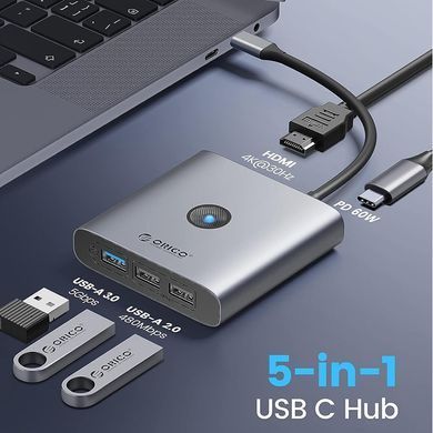 USB-хаб Orico FAX3-5P-GY-EP USB Type-C 3-в-1 Grey (CA914227) [605167]