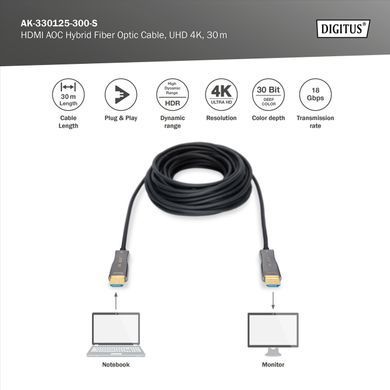 Кабель DIGITUS HDMI UHD 4K, AOC hybrid-fiber, type A M/M, 30м, чорний (AK-330125-300-S) [114050]