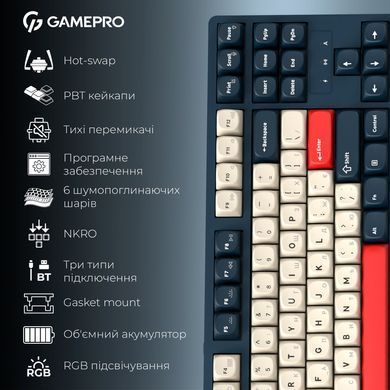 Клавіатура бездротова GamePro Asgard Ragnar Keychron Super Red Switch Blue (MK285BL) [616003]