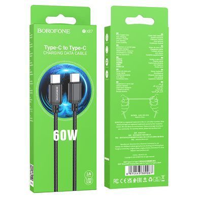 Кабель BOROFONE BX87 Sharp 60W charging data cable for Type-C to Type-C Black (6974443389067) [805346]