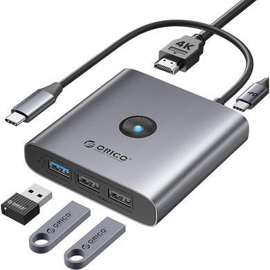 USB-хаб Orico FAX3-5P-GY-EP USB Type-C 3-в-1 Grey (CA914227) [605167]