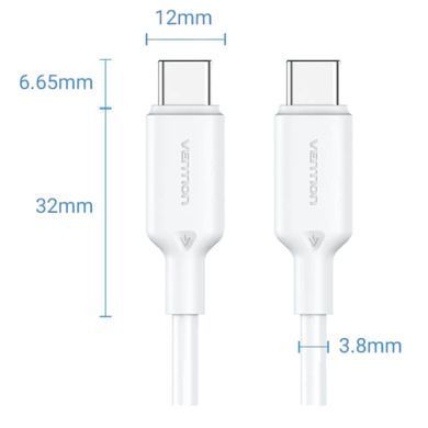 Кабель USB 2.0 Type-C M-M, 1.0 м 60W White Nickel-Plated Vention (TRCWF) [404579]
