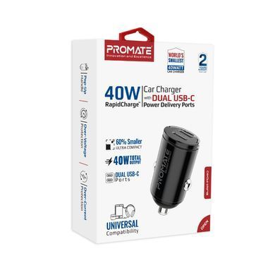 Автомобільний зарядний пристрій Promate Bullet-PD40 Black (bullet-pd40.black) [613529]
