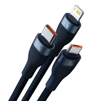 Кабель Baseus Flash Series Ⅱ One-for-three Fast Charging Data Cable USB to M+L+C 66W 1.2m Blue (CASS040003) [802635]