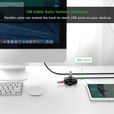 Хаб USB 2.0 -> 4xUSB 2.0 1м passive, Black CR106 Ugreen (20277) [404067]