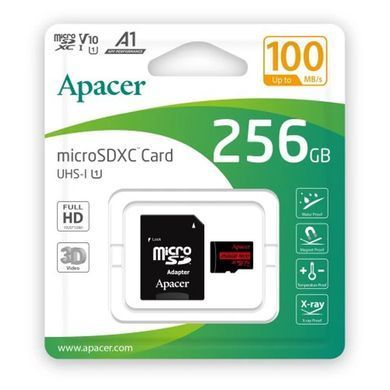 Карта пам'яті microSDXC (UHS-1) Apacer 256Gb class 10 V10 A1 R100MB/s (adapter SD) (AP256GMCSX10UB-R) [802865]